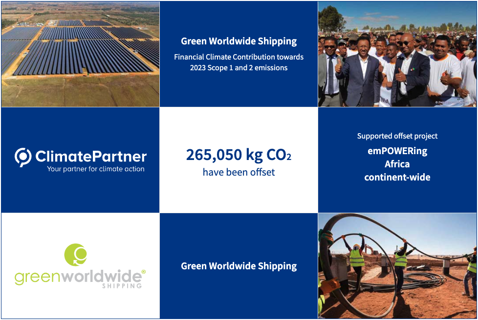 ClimatePartner, Emissions Offsets, emPOWERing Africa, Green Worldwide Shipping, Scope 1, Scope 2, Scope 3, GreenCheck